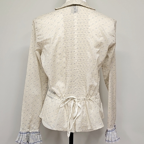 Ralph Lauren Blue Label Cream Floral Pin Tuck Pleat Button-Up Blouse SZ 10 - Picture 3 of 10